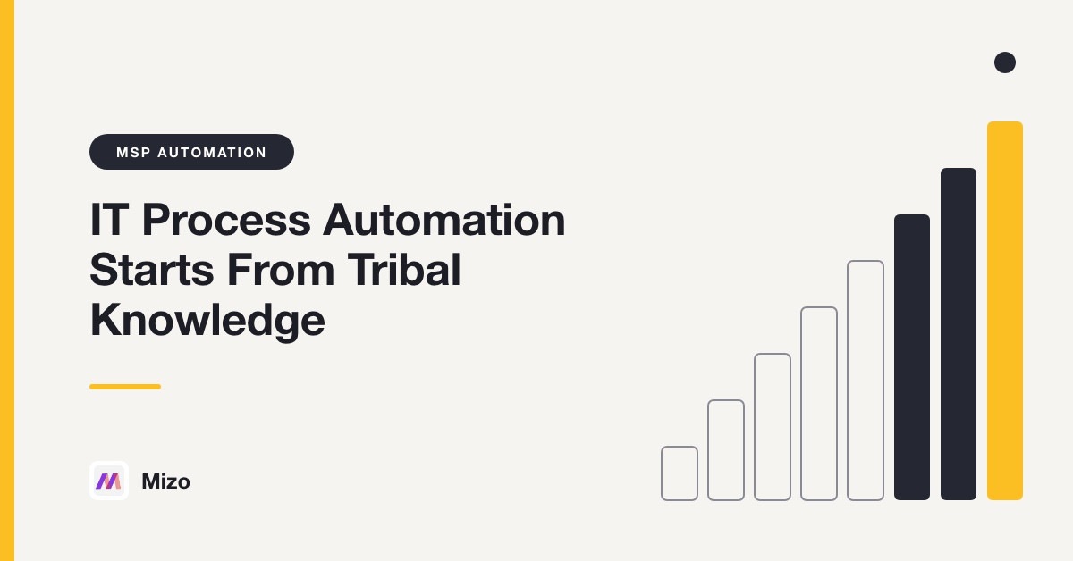 Featured image for "IT Process Automation for MSPs: Start From Tribal Knowledge, Not Flowcharts" - MSP automation and AI agent insights from Mizo service desk experts