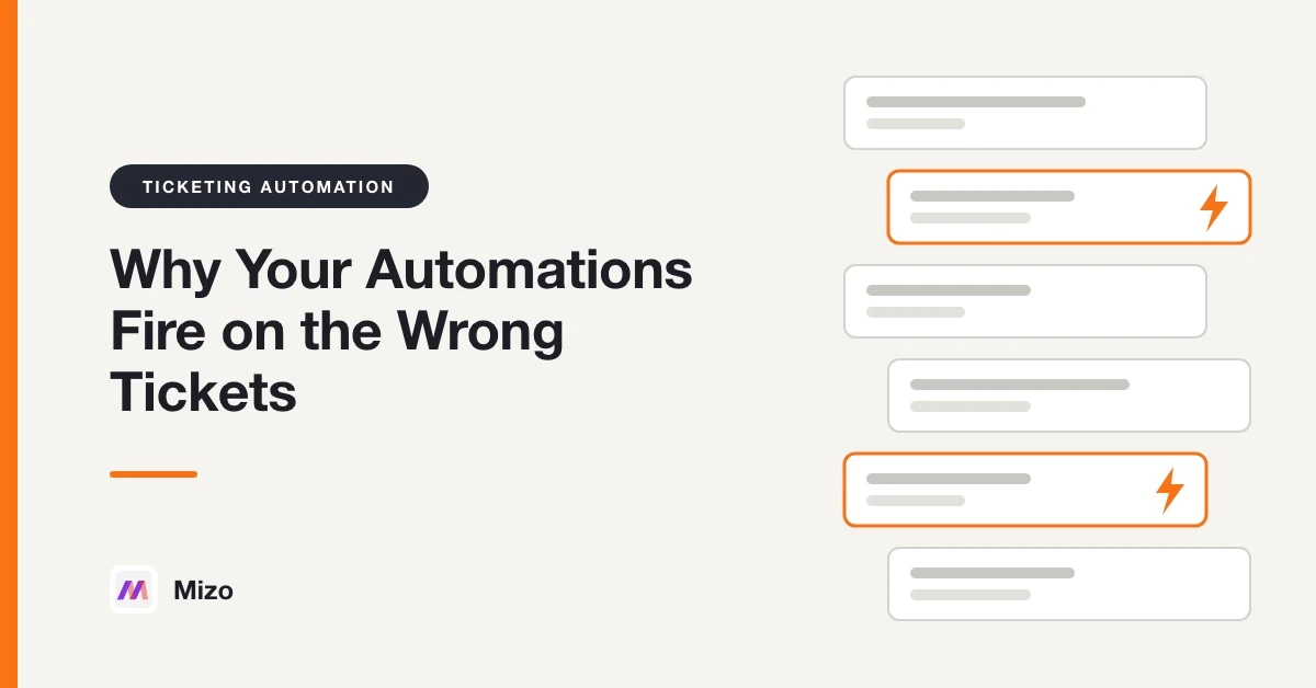 Featured image for "Ticketing Automation Triggers: Why Your Automations Fire on the Wrong Tickets" - MSP technology and AI agent automation insights from Mizo platform experts