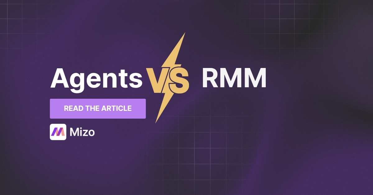 Featured image for "AI Agent vs. RMM Automation: Where Each One Wins for MSPs" - MSP automation and AI agent insights from Mizo service desk experts