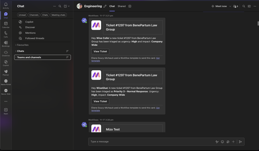 Mizo AI agent seamlessly integrated with Get Instant Notifications on Priority Events with Microsoft Teams PSA dashboard for automated ticket triage, intelligent dispatch, and MSP service desk optimization