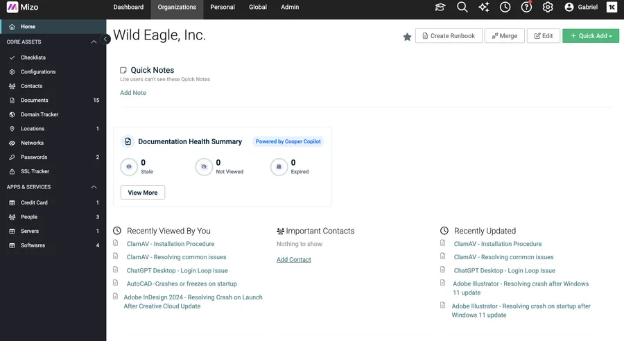 Mizo AI agent seamlessly integrated with AI Agent for IT Glue Documentation PSA dashboard for automated ticket triage, intelligent dispatch, and MSP service desk optimization