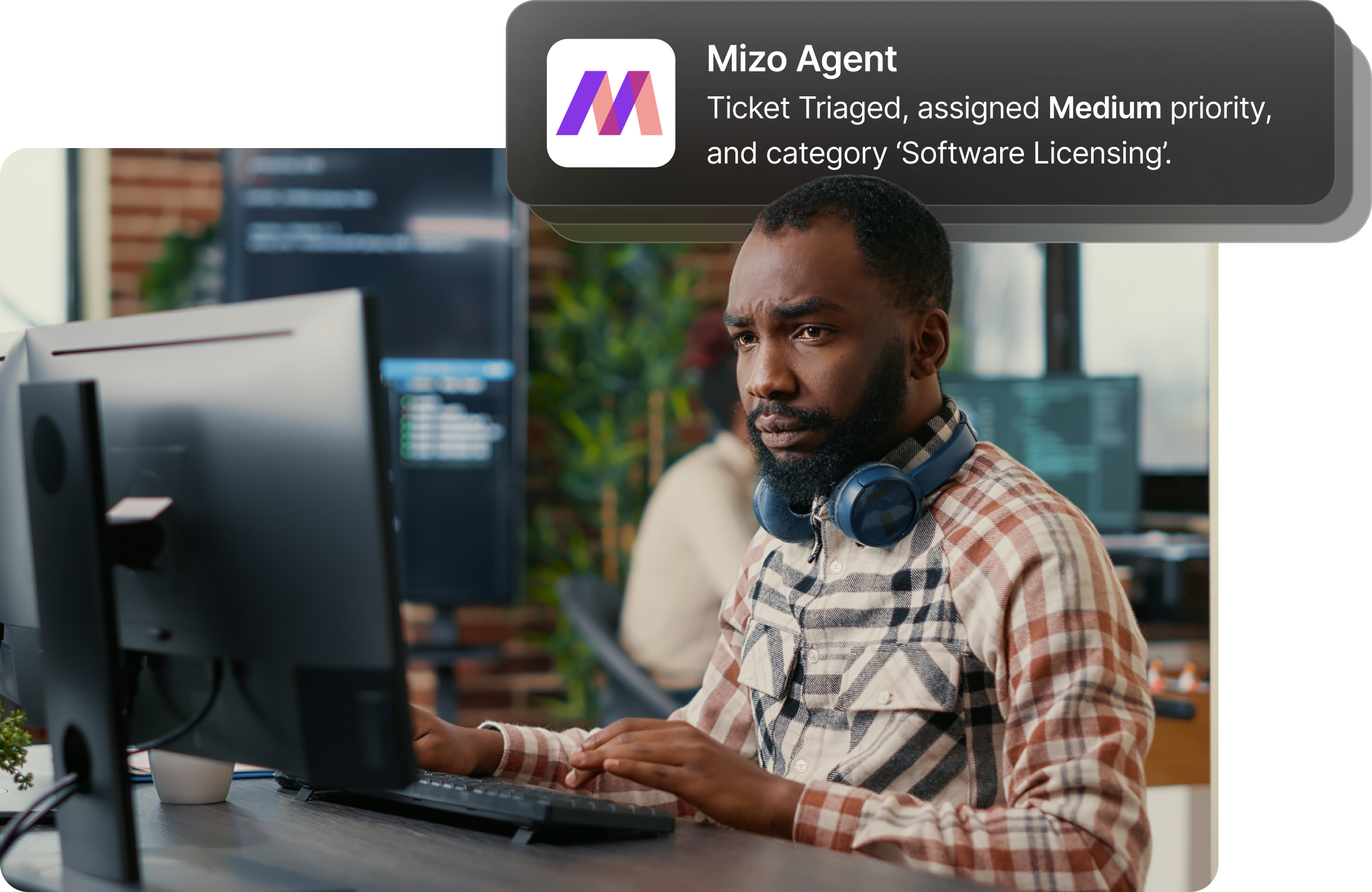 AI agent assisting MSP service desk with automated ticket triage and resolution